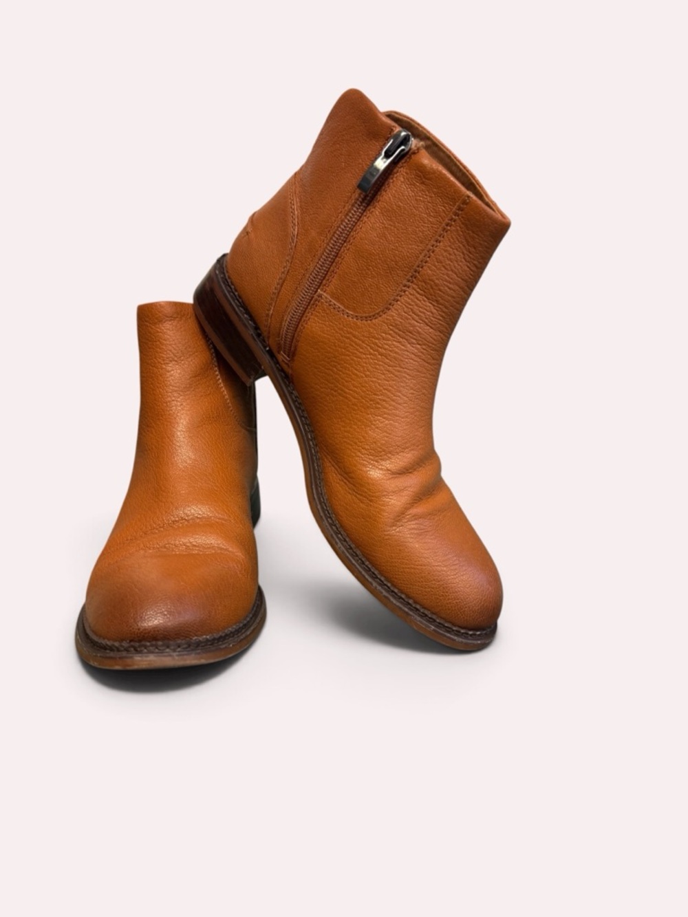 Franco Sarto Cognac Leather Zip Ankle Boots